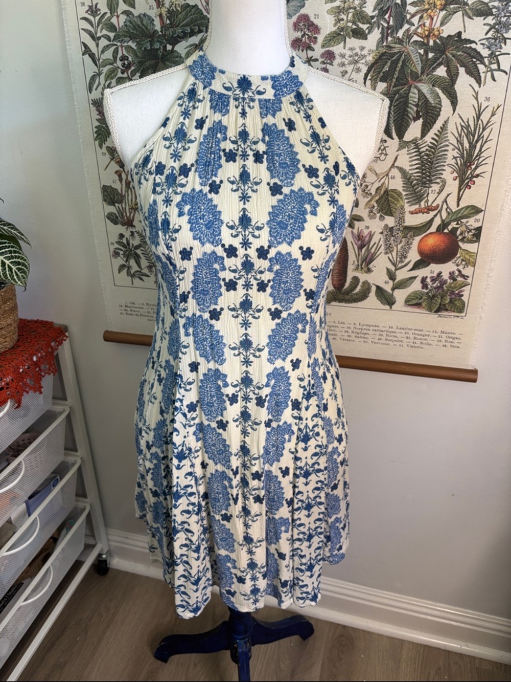 Patron’s of Peace Blue Floral Halter Sundress - Women's Casual Dress Medium